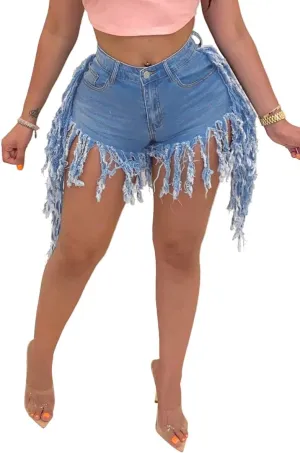 Jean Shorts for Women Frayed Raw Hem Ripped High Waisted Summer Denim Shorts