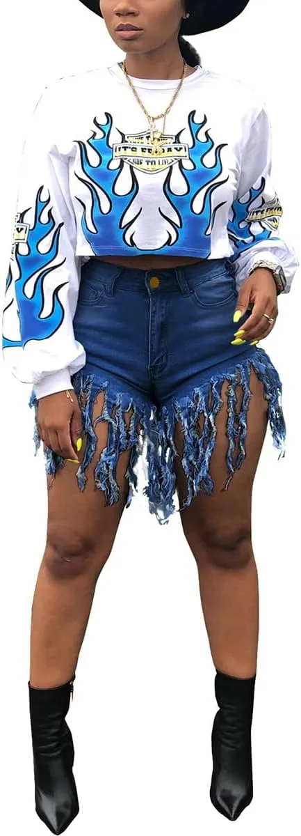 Jean Shorts for Women Frayed Raw Hem Ripped High Waisted Summer Denim Shorts