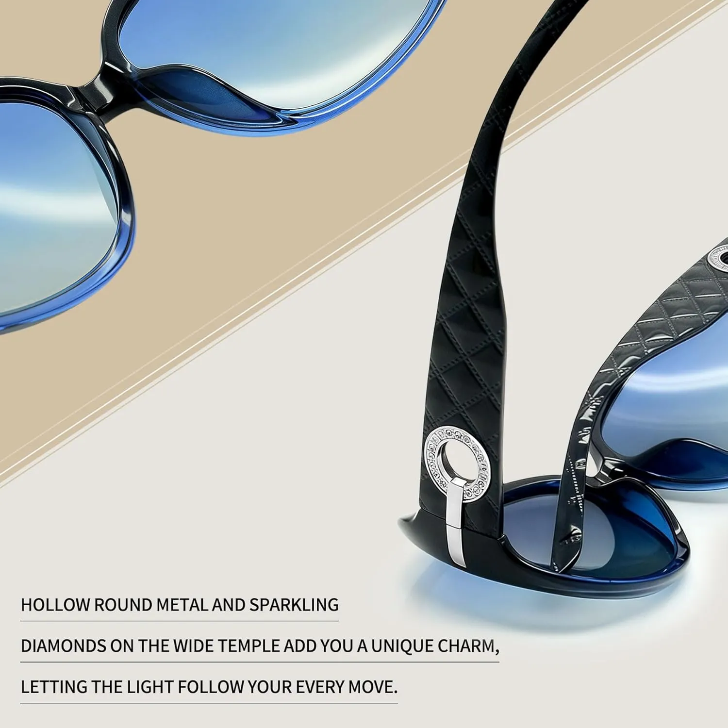 Joopin Big Womens Sunglasses Polarized Trendy Sun Glasses Large Rectangle UV Protection Rhinestone Sunnies