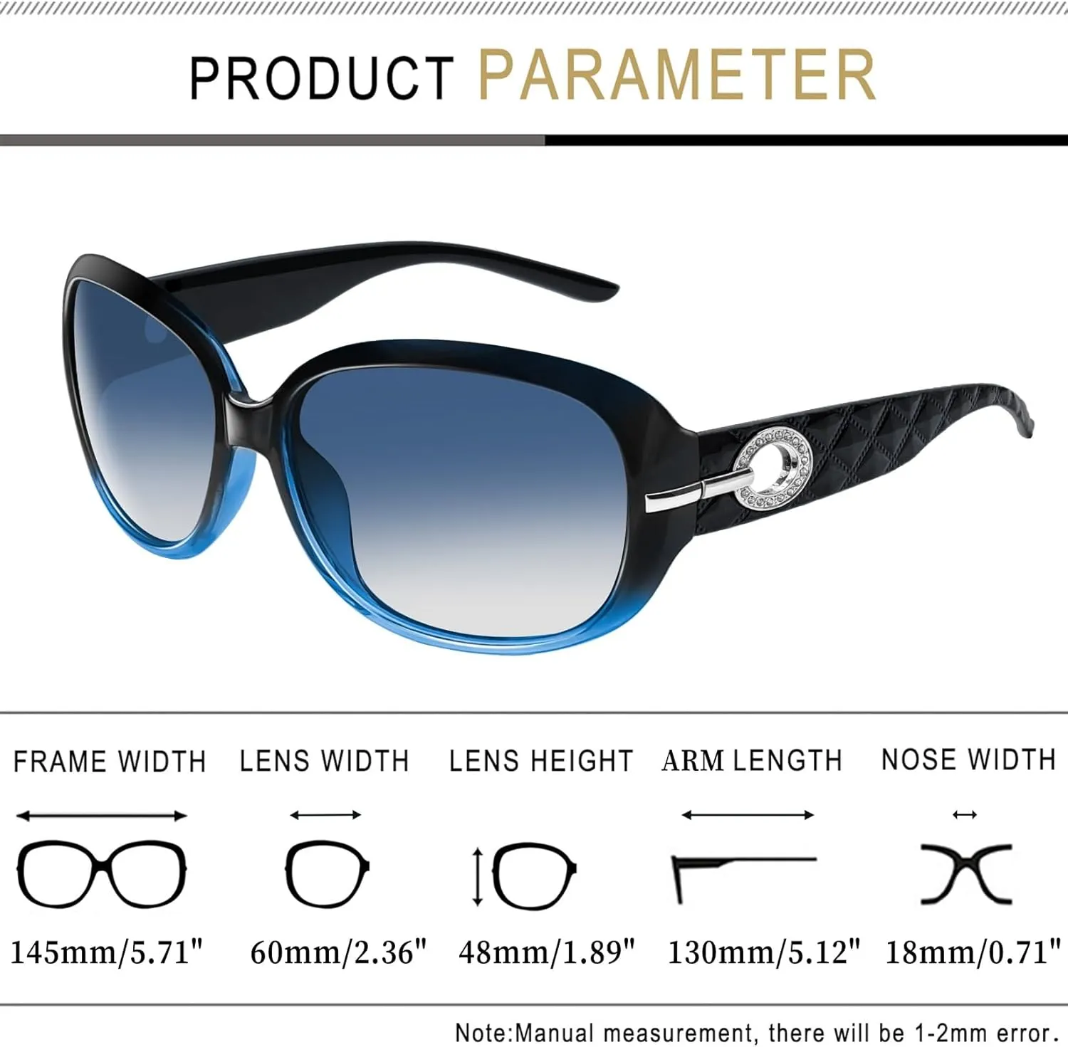 Joopin Big Womens Sunglasses Polarized Trendy Sun Glasses Large Rectangle UV Protection Rhinestone Sunnies