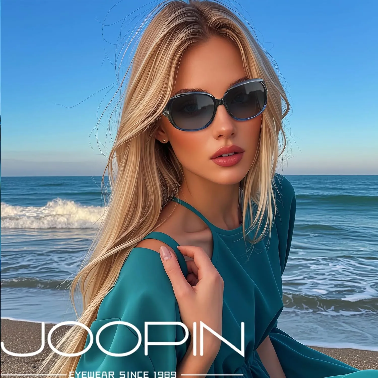Joopin Big Womens Sunglasses Polarized Trendy Sun Glasses Large Rectangle UV Protection Rhinestone Sunnies