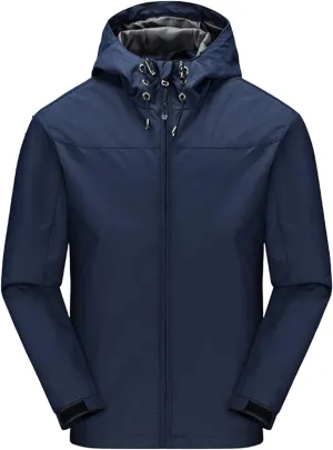 Kaerm Men's Drawstring Hooded Jacket Winter Long Sleeve Zipper Wind & Water-Resistant Pullover Rain Jacket Activewear