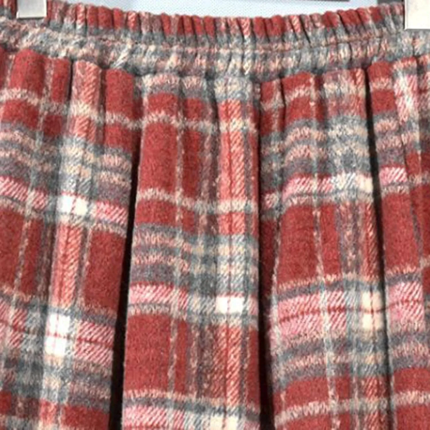 Lace Trim Plaid Skirt for Women Vintage Wool Blend Tiered Elastic Waist A-Line Skirts Ruffle Swing Midi Long Skirts