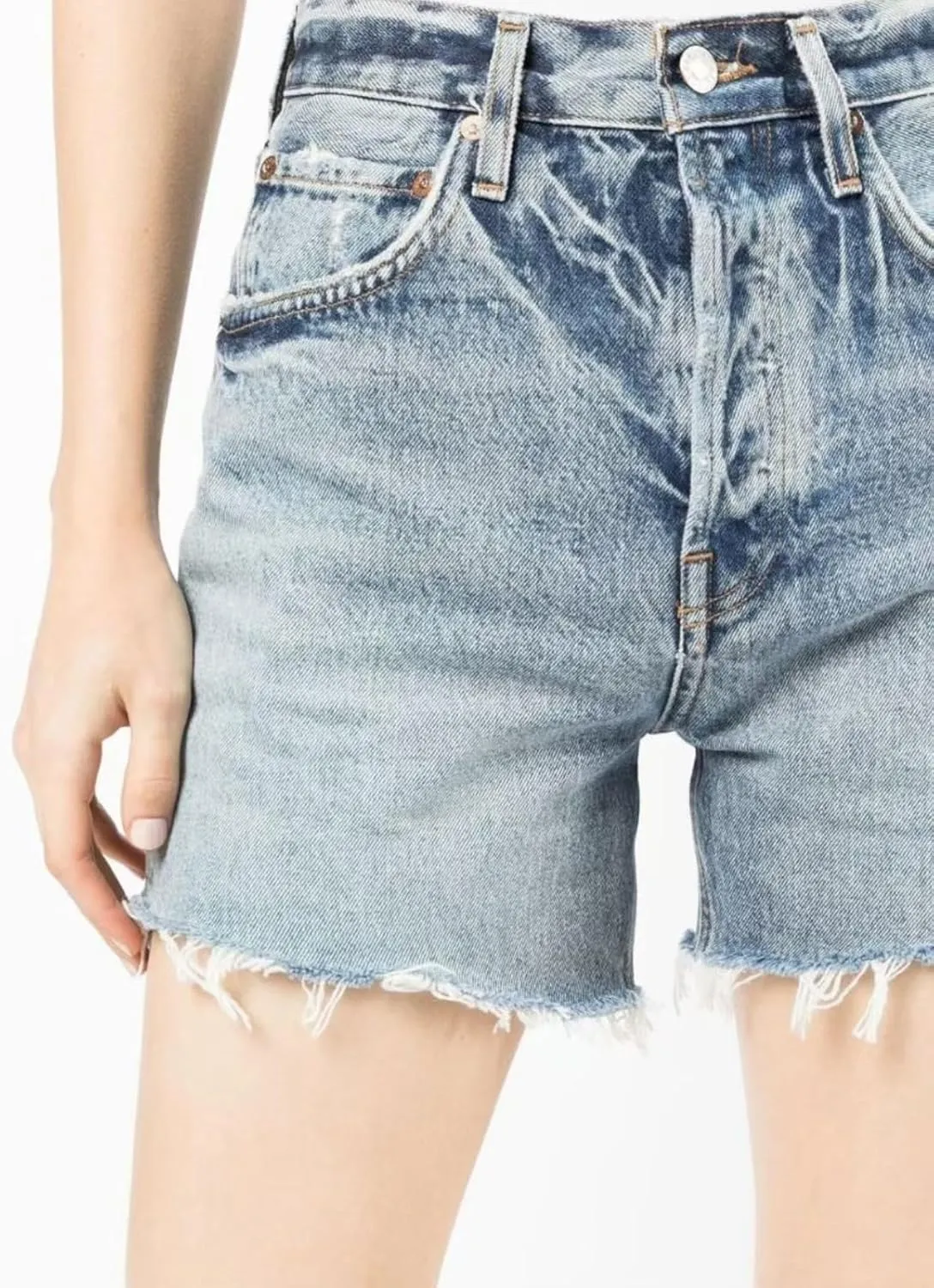 Lachmose Denim Shorts for Women Summer High Waisted Stretchy Frayed Raw Hem Jean Shorts