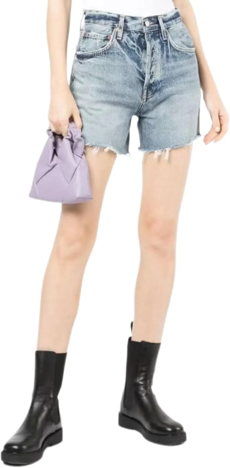 Lachmose Denim Shorts for Women Summer High Waisted Stretchy Frayed Raw Hem Jean Shorts