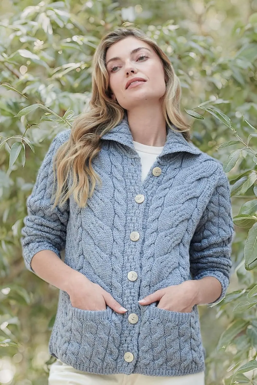 Ladies Buttoned Cabled Cardigan-L