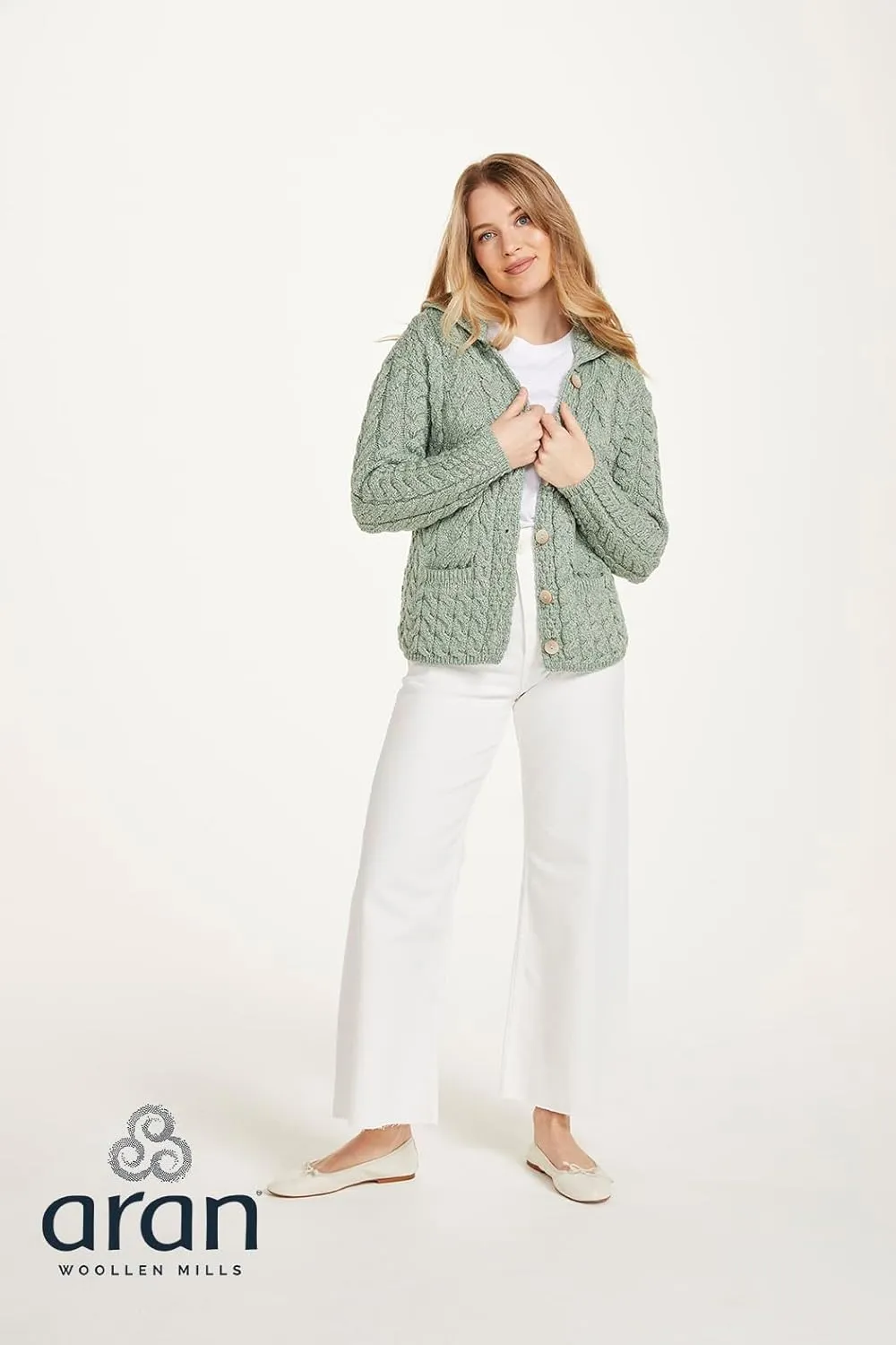 Ladies Buttoned Cabled Cardigan-L
