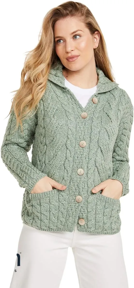 Ladies Buttoned Cabled Cardigan-L