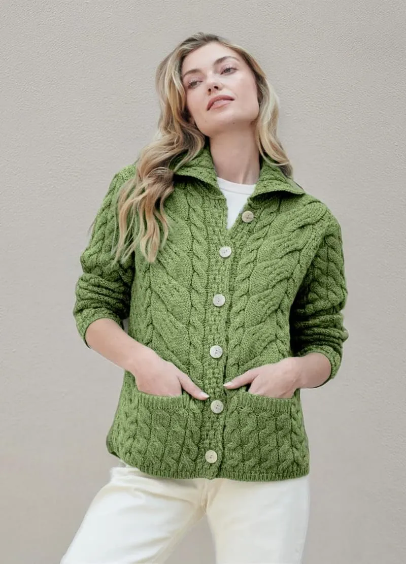 Ladies Buttoned Cabled Cardigan-L