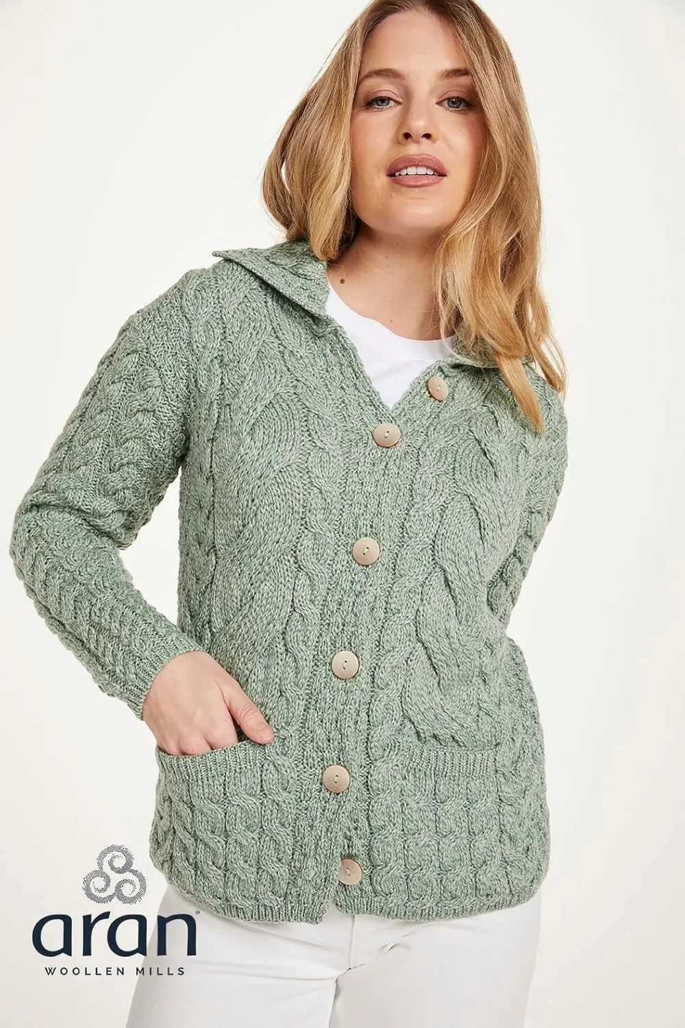 Ladies Buttoned Cabled Cardigan-L
