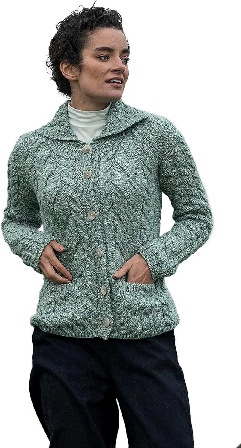 Ladies Buttoned Cabled Cardigan-L