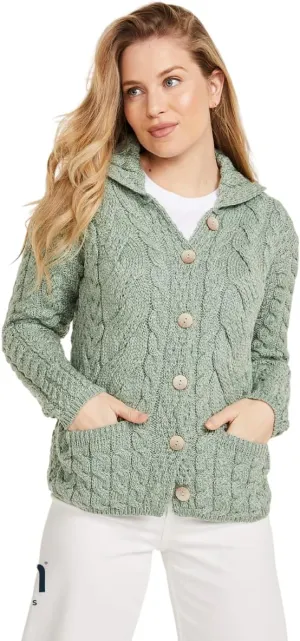 Ladies Buttoned Cabled Cardigan-L