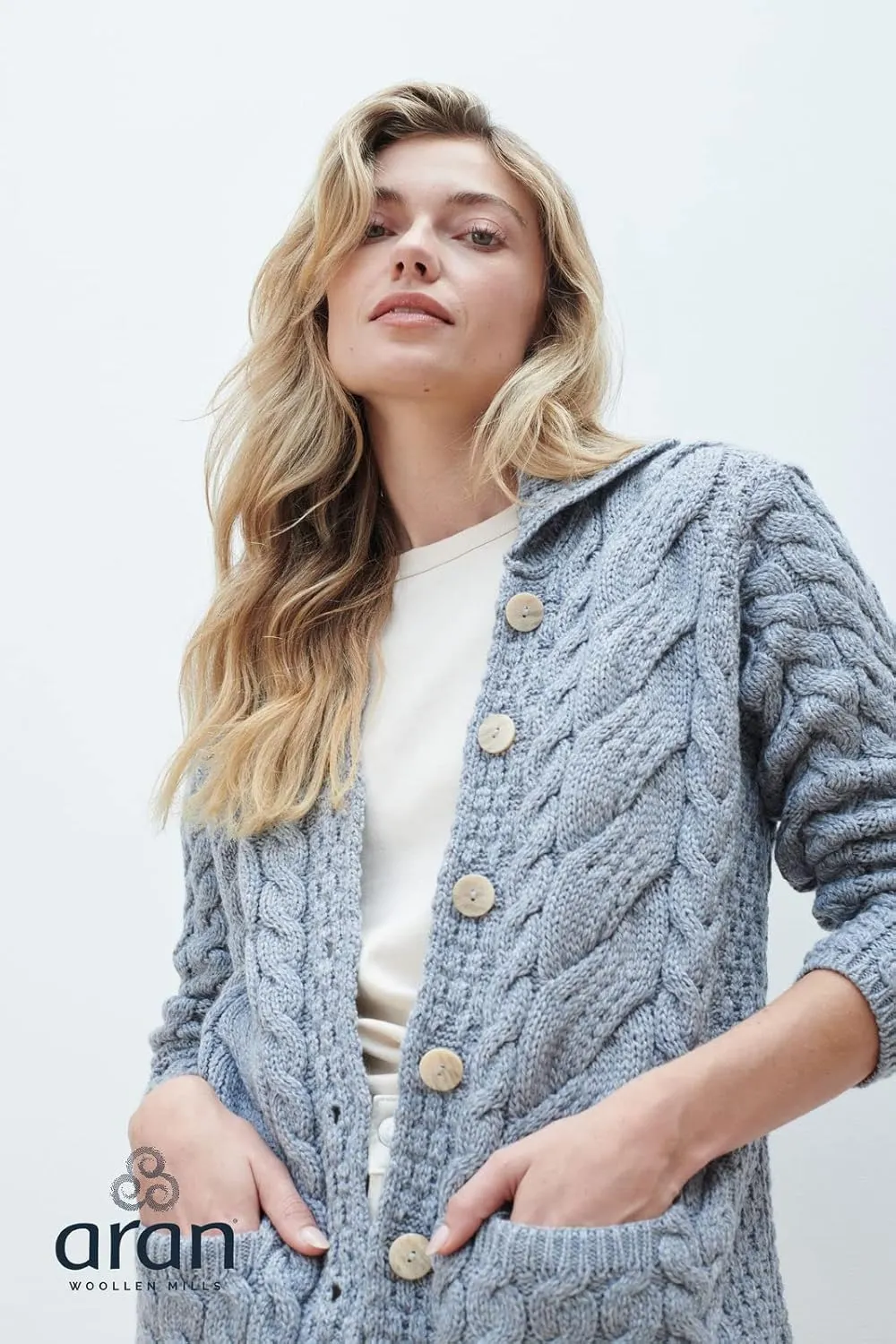 Ladies Buttoned Cabled Cardigan-L