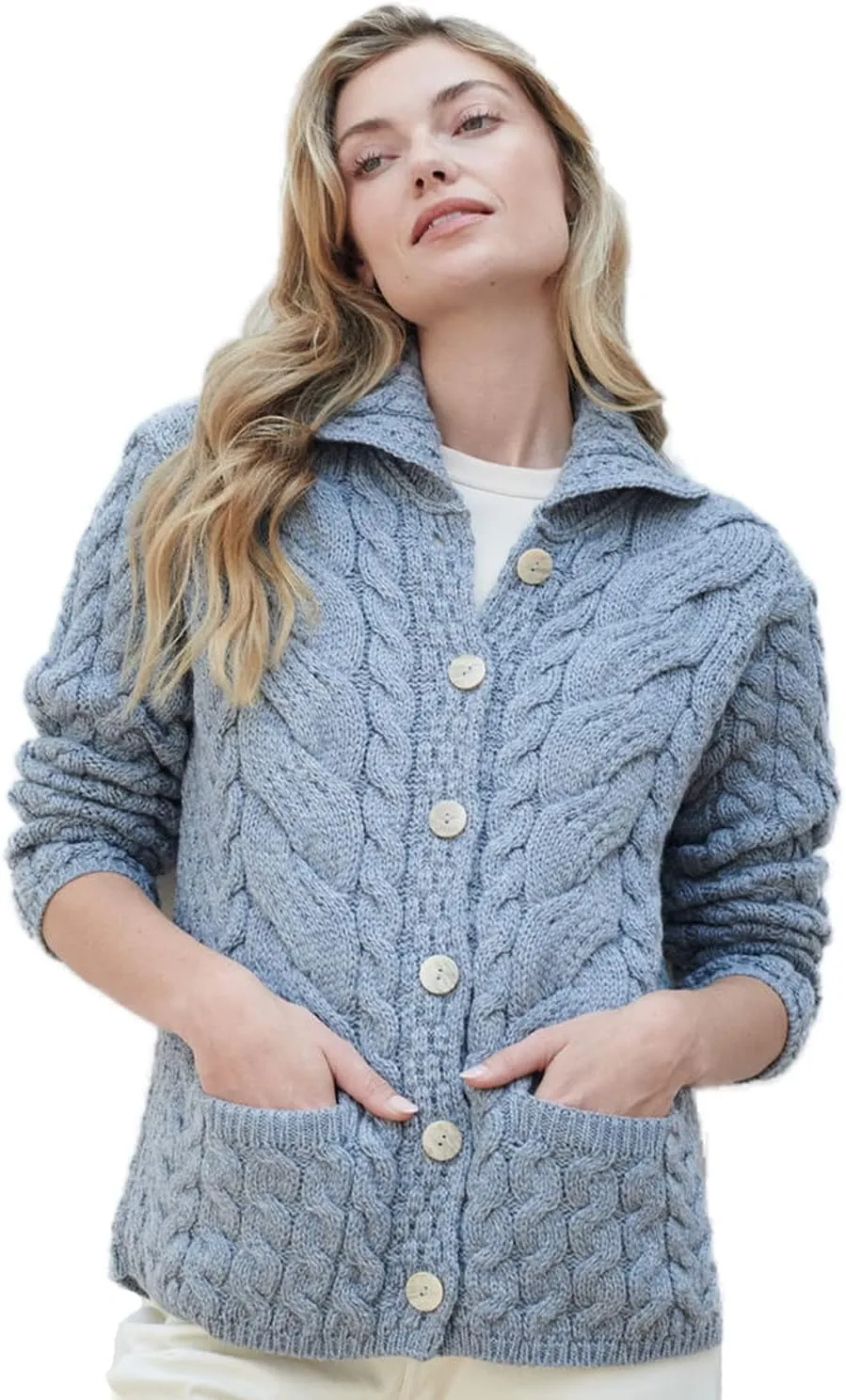Ladies Buttoned Cabled Cardigan-L