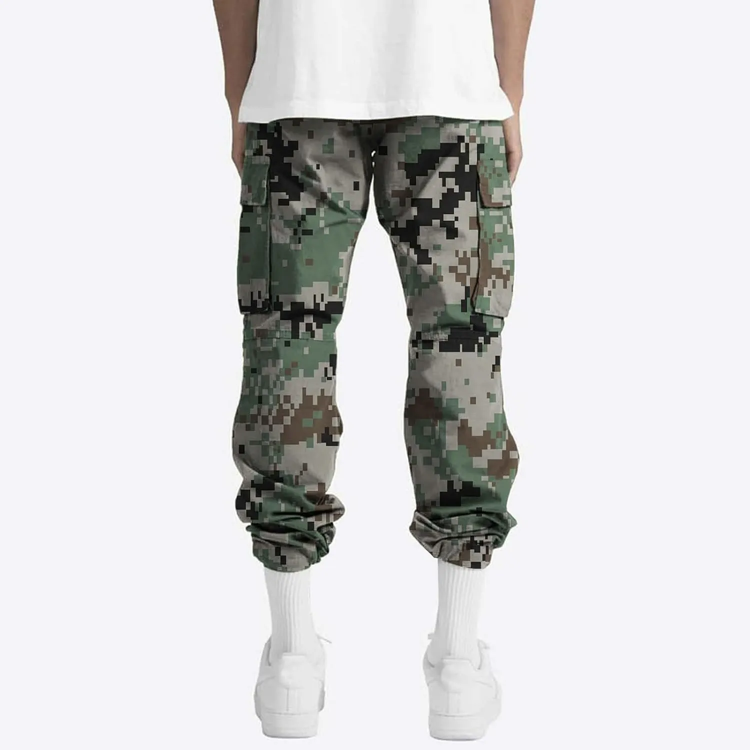 LCMTWX Sweat Pants Camouflage Print Cargo Pants Drawstring Stretch Elastic Waist Tapered Pants with Pockets Mens Elastic