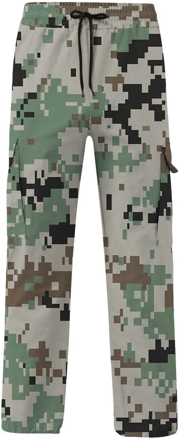 LCMTWX Sweat Pants Camouflage Print Cargo Pants Drawstring Stretch Elastic Waist Tapered Pants with Pockets Mens Elastic