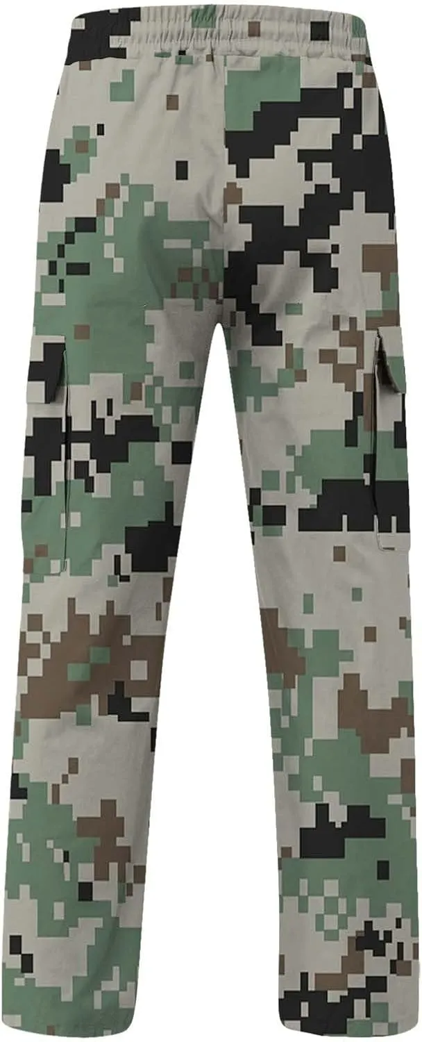 LCMTWX Sweat Pants Camouflage Print Cargo Pants Drawstring Stretch Elastic Waist Tapered Pants with Pockets Mens Elastic