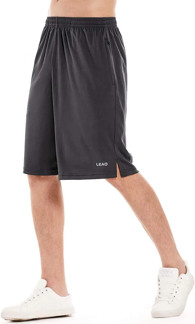 LEAO Men's Basketball Shorts with Zipper Pockets Quick Dry Loose-fit Sports Workout Running Shorts