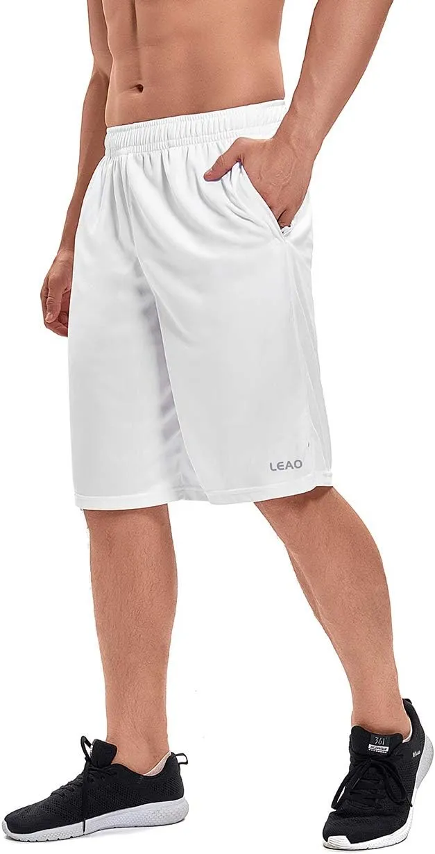 LEAO Men's Basketball Shorts with Zipper Pockets Quick Dry Loose-fit Sports Workout Running Shorts