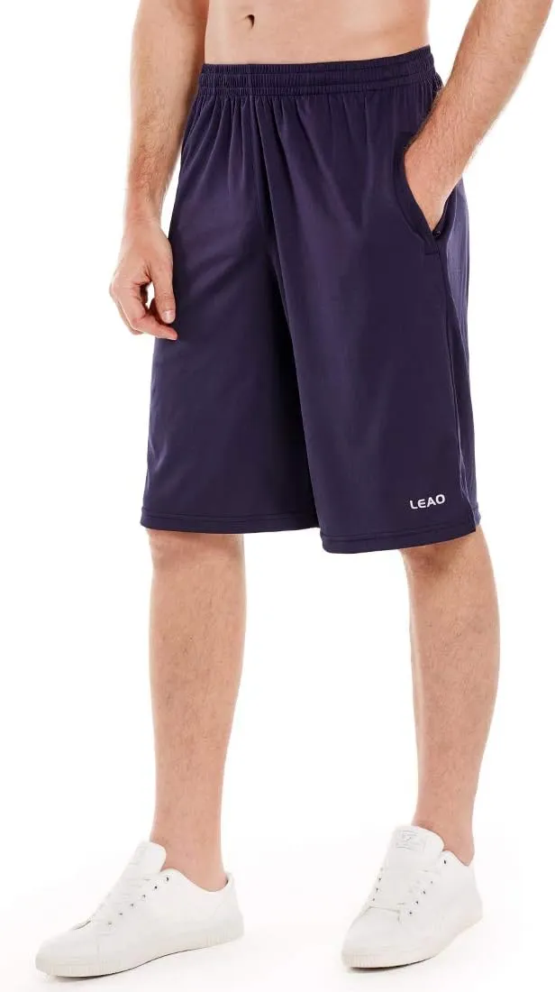 LEAO Men's Basketball Shorts with Zipper Pockets Quick Dry Loose-fit Sports Workout Running Shorts