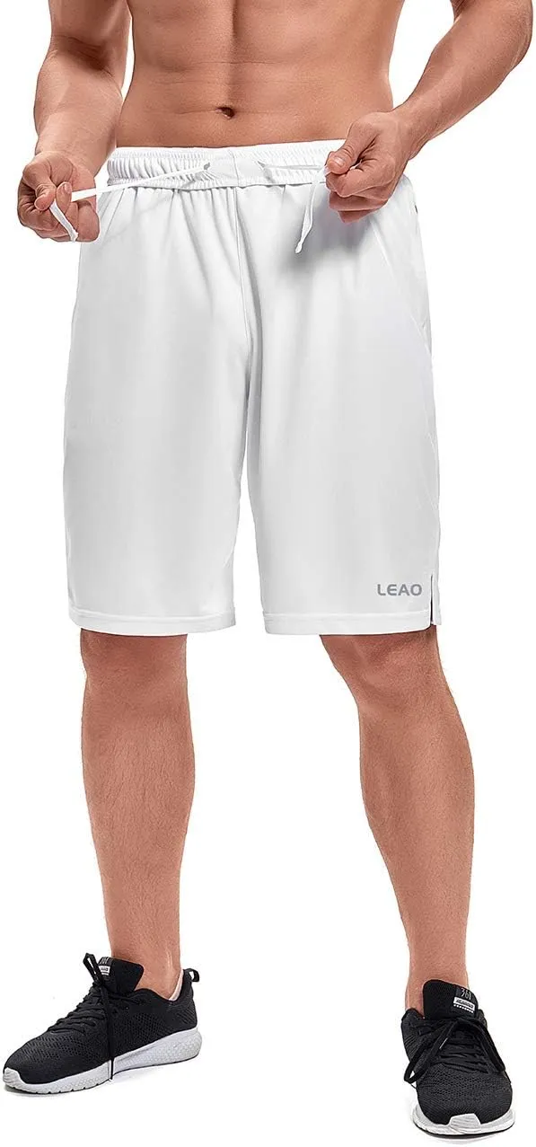 LEAO Men's Basketball Shorts with Zipper Pockets Quick Dry Loose-fit Sports Workout Running Shorts