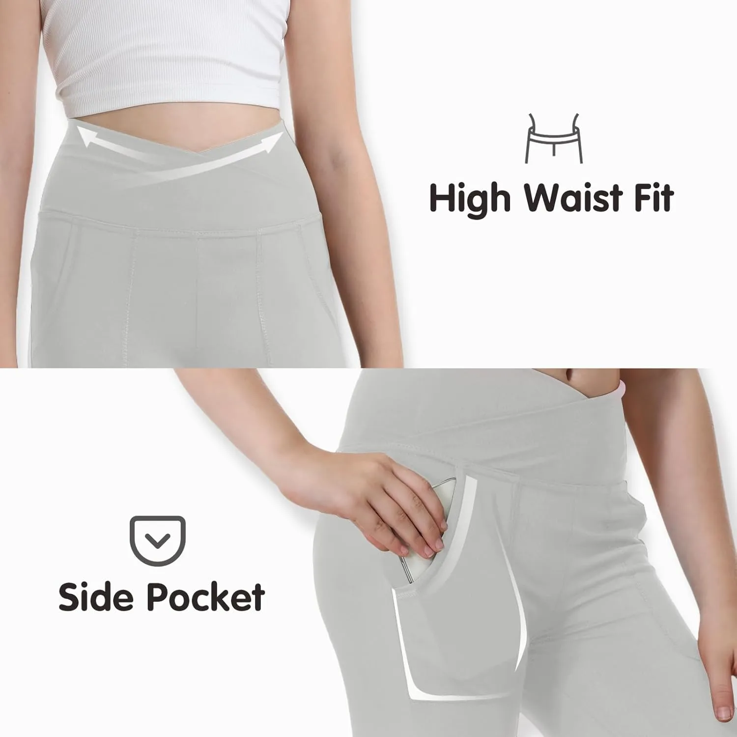 Leggings with Pockets for Girls Solid Black Stretch High Waist Tummy Control Workout Dance Bootcut Yoga Pants