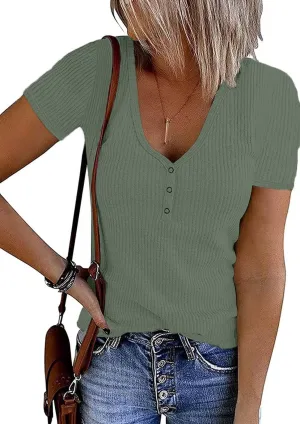 lime flare Women Summer Ribbed Knit T Shirt Tee Tops Casual Dressy Rib Tshirt Tunic