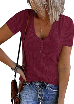 lime flare Women Summer Ribbed Knit T Shirt Tee Tops Casual Dressy Rib Tshirt Tunic