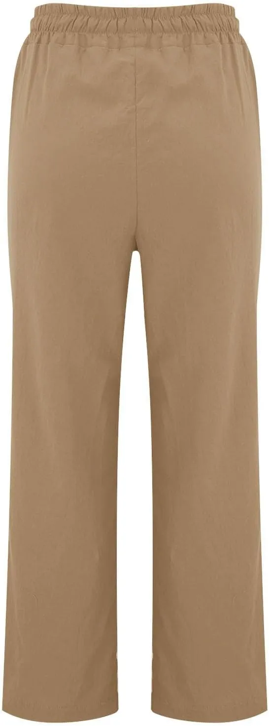 Linen Pants Women Plus Size Breathable Lightweight Cotton Straight Leg Pants Loose Fit Casual Summer Beach Trouser