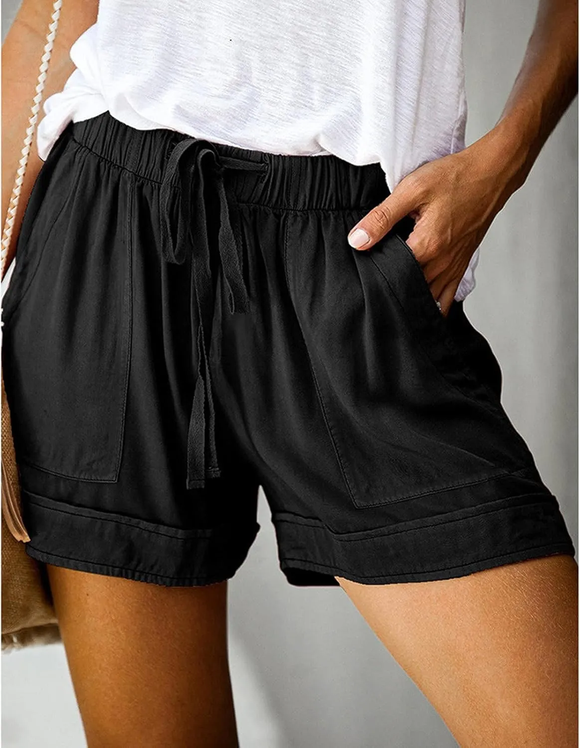 Linen Shorts for Women High Waisted Cotton Summer Shorts Wide Leg Loose Fit Drawstring Short Pants with Pockets Beach Fashion