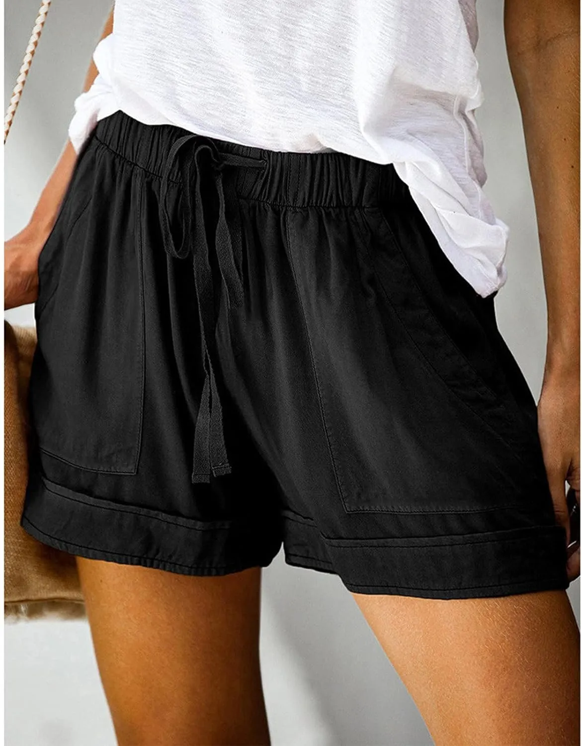 Linen Shorts for Women High Waisted Cotton Summer Shorts Wide Leg Loose Fit Drawstring Short Pants with Pockets Beach Fashion