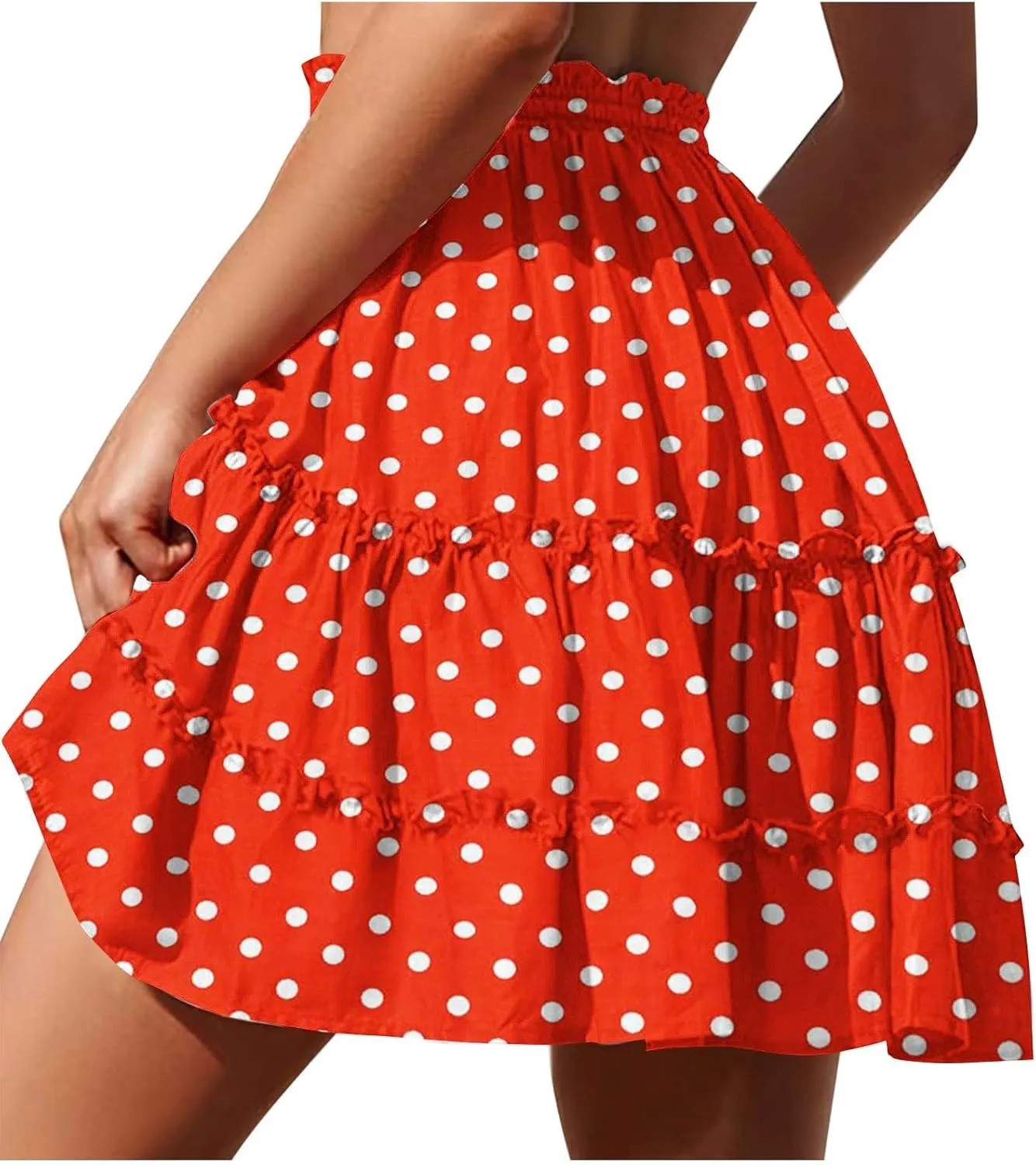 Lmdudan 2025 Polka Dots Skirts for Women Summer High Waist Ruffle Short Mini Skirts Drawstring Tie Flowy Beach Skirt