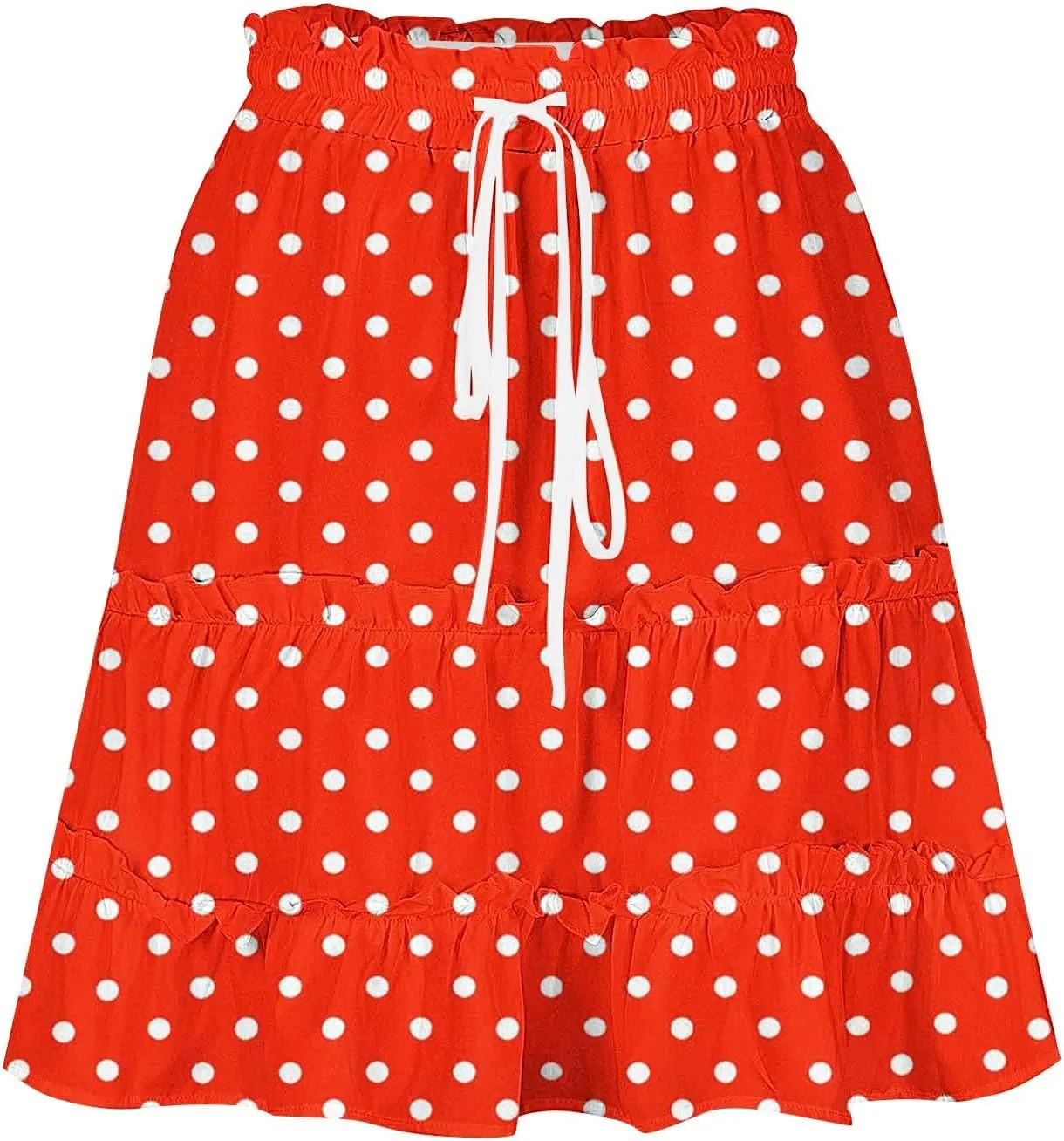 Lmdudan 2025 Polka Dots Skirts for Women Summer High Waist Ruffle Short Mini Skirts Drawstring Tie Flowy Beach Skirt
