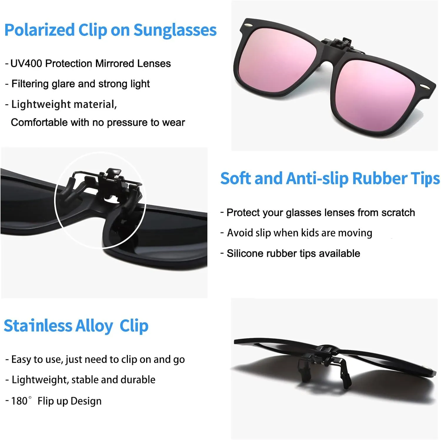Long Keeper Kids Polarized Clip On Sunglasses Teen Boys Girls Square Flip Up Clip-on Sunglasses Over Glasses