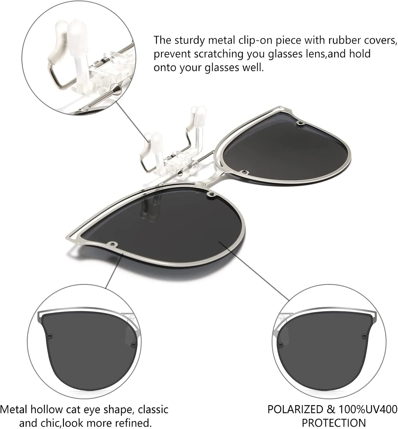 Long Keeper Metal Polarized Clip On Sunglasses Women Men Cat Eye Flip Up Driving Sunglasses for Prescription Glasses