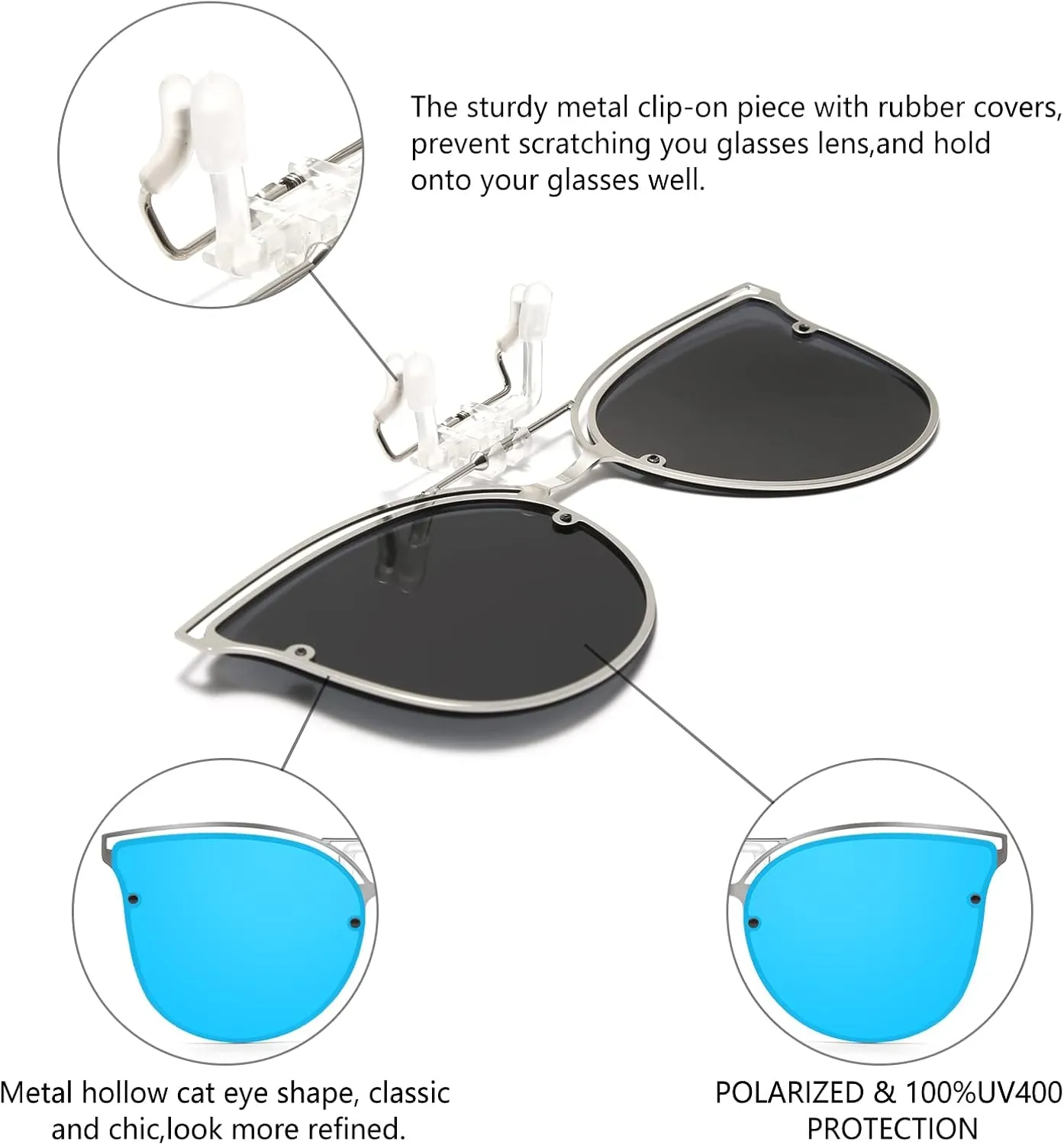 Long Keeper Metal Polarized Clip On Sunglasses Women Men Cat Eye Flip Up Driving Sunglasses for Prescription Glasses