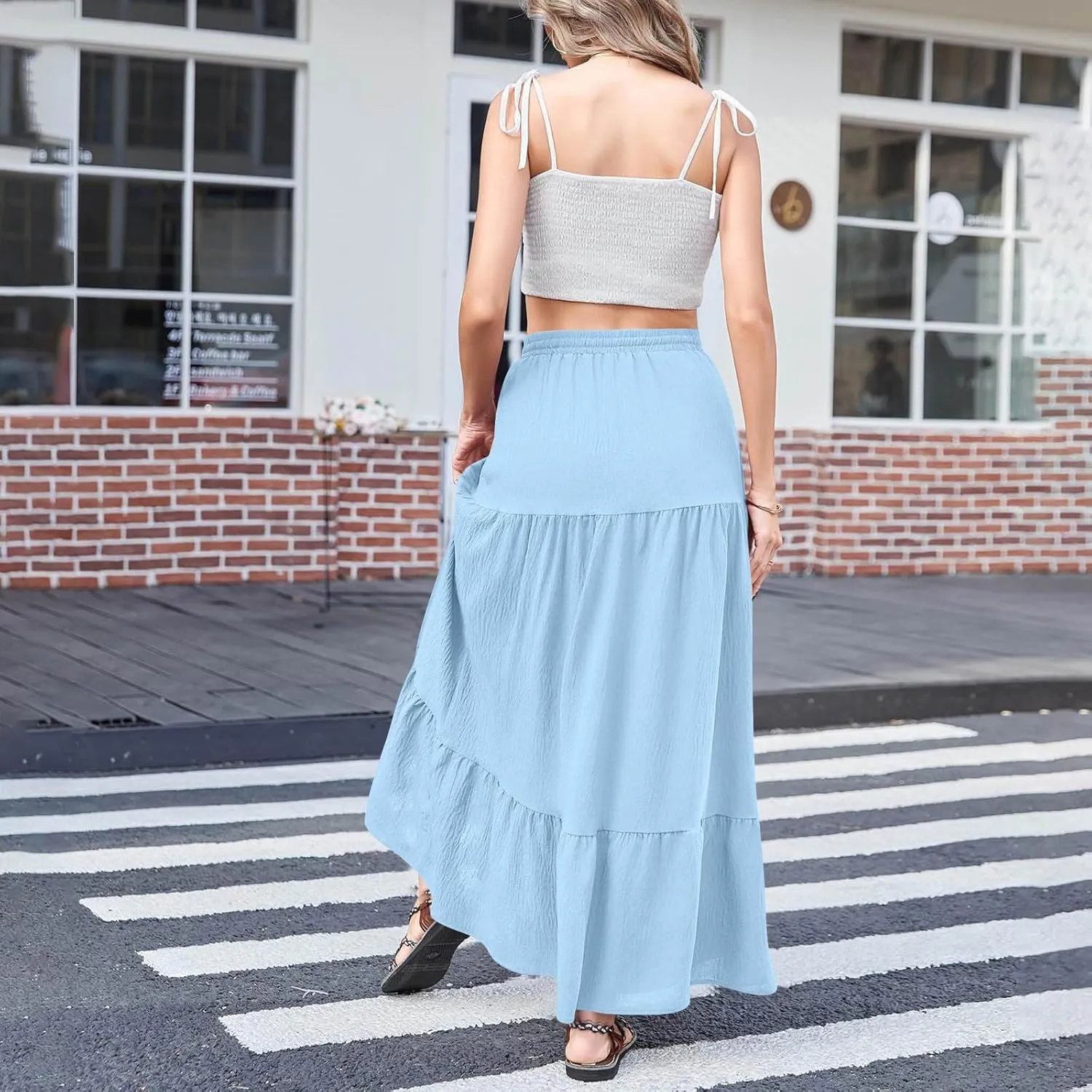 Long Skirts for Women Boho Vacation Split Tiered Puffle Swing A Line Chiffon Skirts Over-Knee Skirt