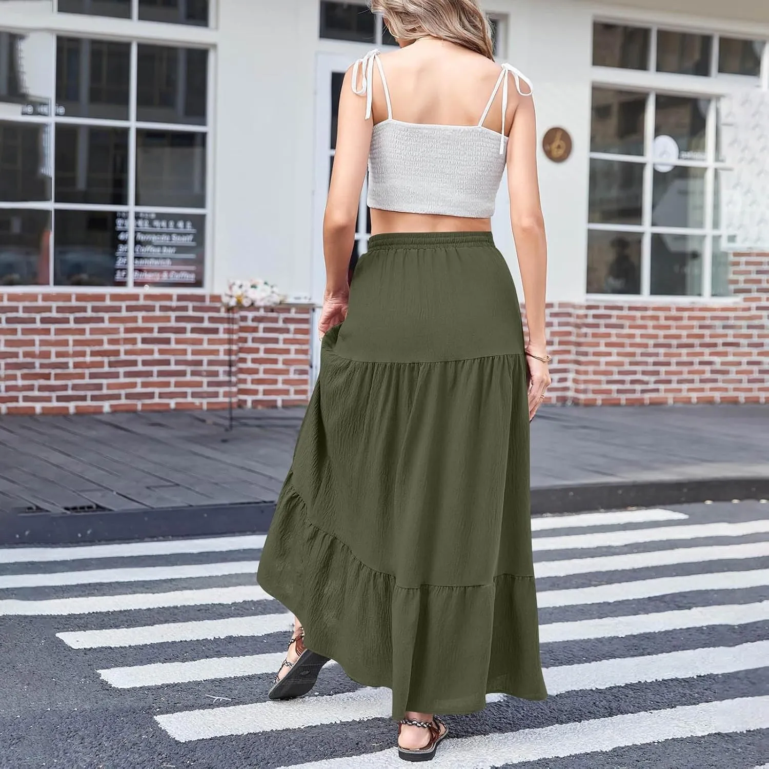 Long Skirts for Women Boho Vacation Split Tiered Puffle Swing A Line Chiffon Skirts Over-Knee Skirt