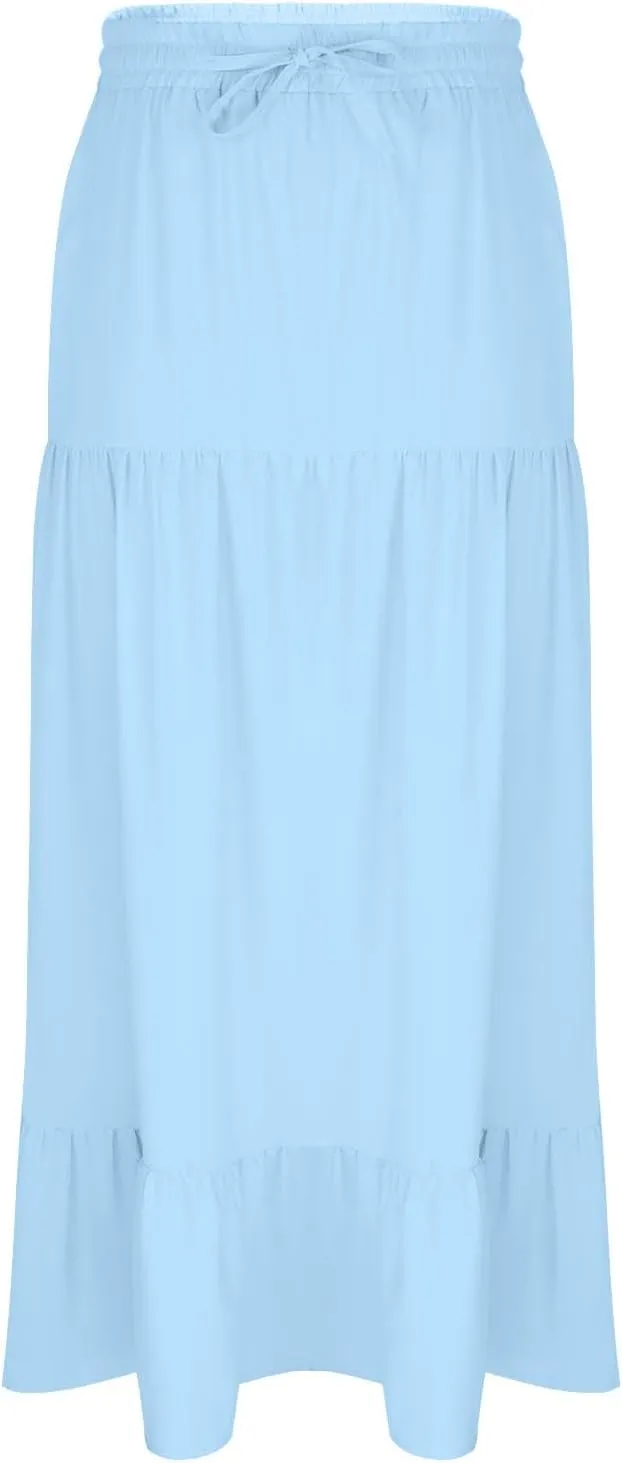 Long Skirts for Women Boho Vacation Split Tiered Puffle Swing A Line Chiffon Skirts Over-Knee Skirt