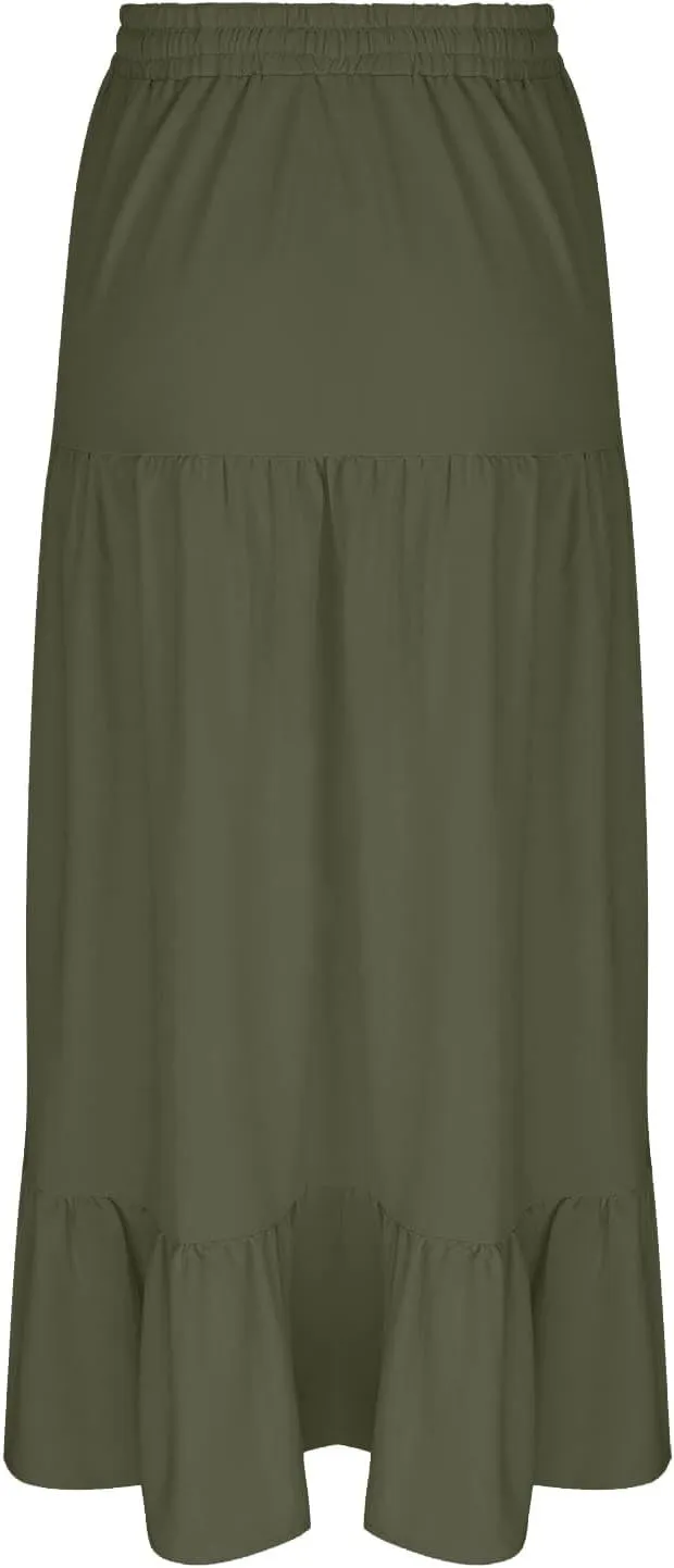Long Skirts for Women Boho Vacation Split Tiered Puffle Swing A Line Chiffon Skirts Over-Knee Skirt