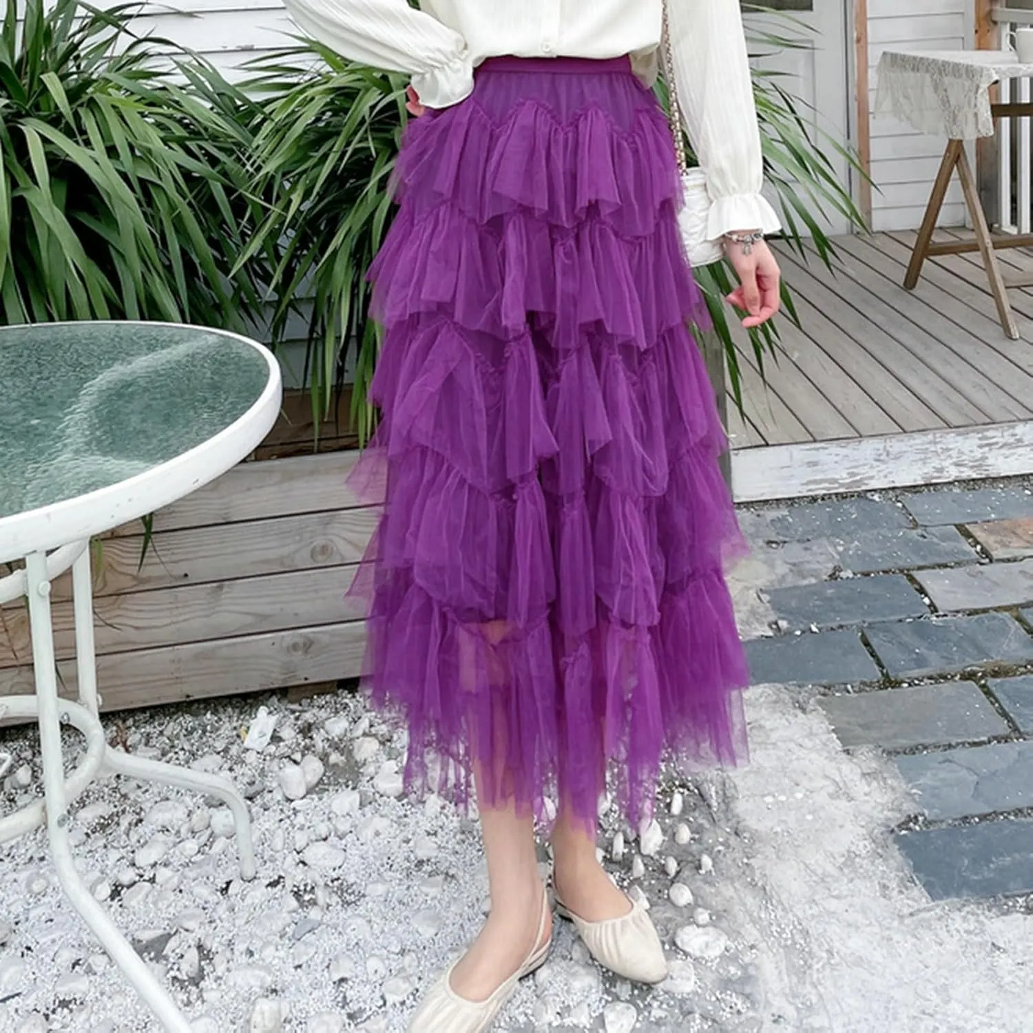 Long Skirts for Women Chiffon Layer Tiered Elegant Fairy Tulle Formal Party Dance Skirts