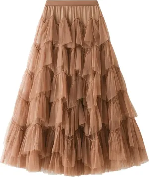 Long Skirts for Women Chiffon Layer Tiered Elegant Fairy Tulle Formal Party Dance Skirts