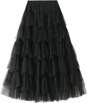 Long Skirts for Women Chiffon Layer Tiered Elegant Fairy Tulle Formal Party Dance Skirts