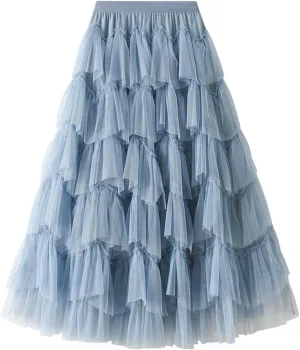 Long Skirts for Women Chiffon Layer Tiered Elegant Fairy Tulle Formal Party Dance Skirts