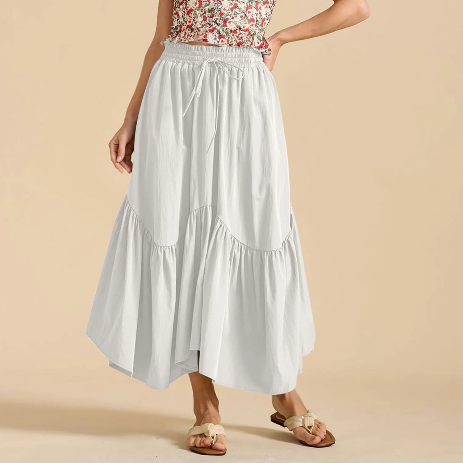 Long Skirts for Women Solid High Waisted Pleated Renaissance Skirt Casual Summer Fashion Flowy Tiered A-Line Skirts
