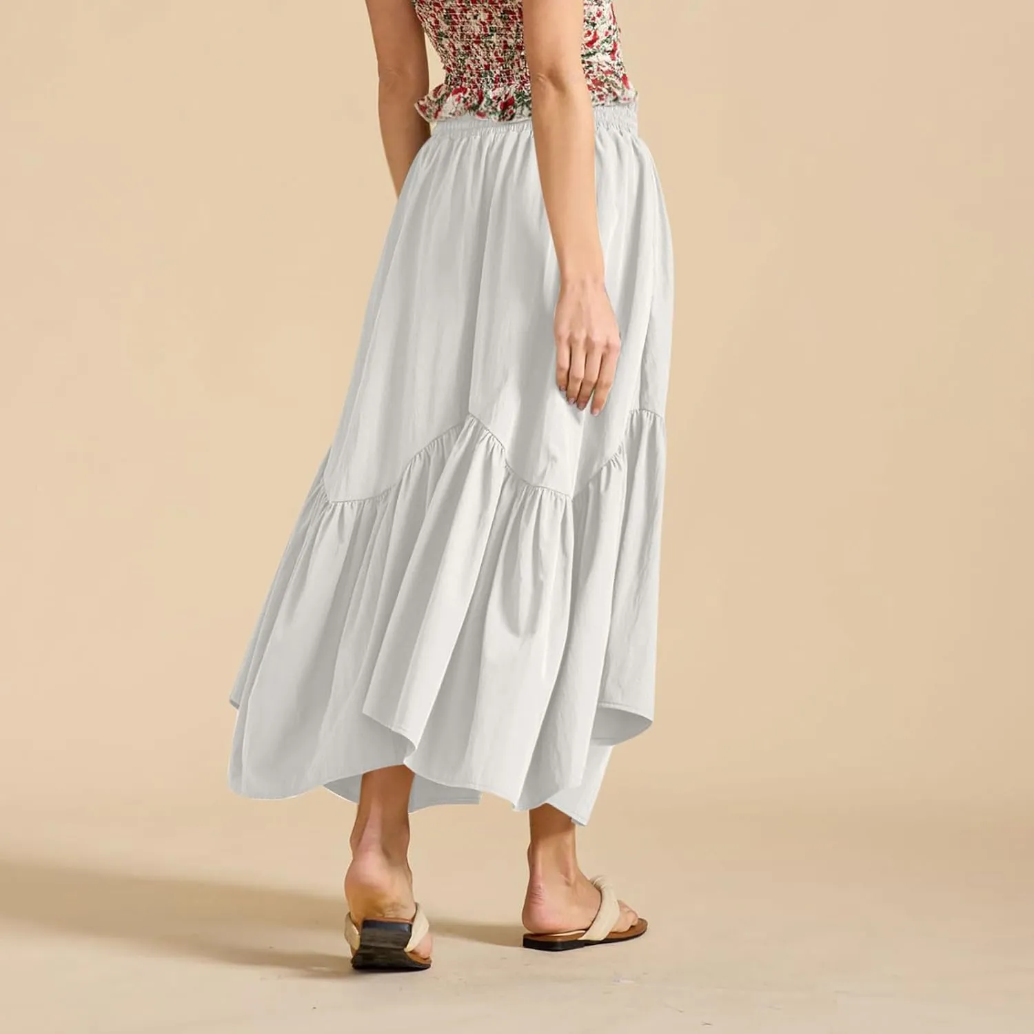 Long Skirts for Women Solid High Waisted Pleated Renaissance Skirt Casual Summer Fashion Flowy Tiered A-Line Skirts