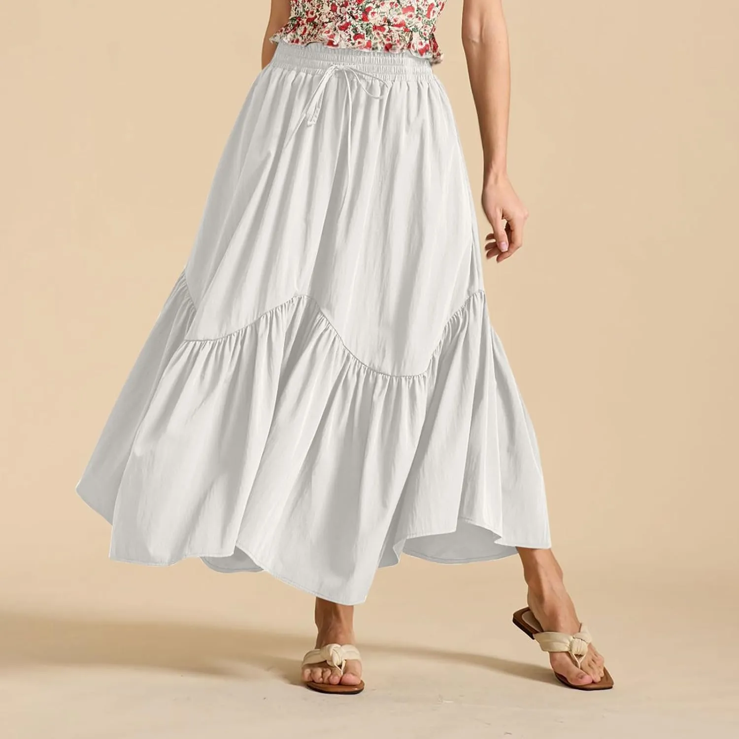 Long Skirts for Women Solid High Waisted Pleated Renaissance Skirt Casual Summer Fashion Flowy Tiered A-Line Skirts