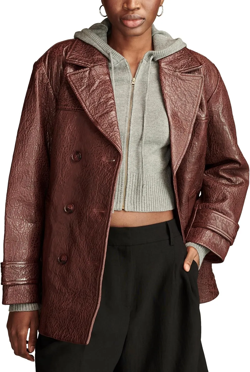 Lucky Brand Women's Marla Leather Pebble Trench