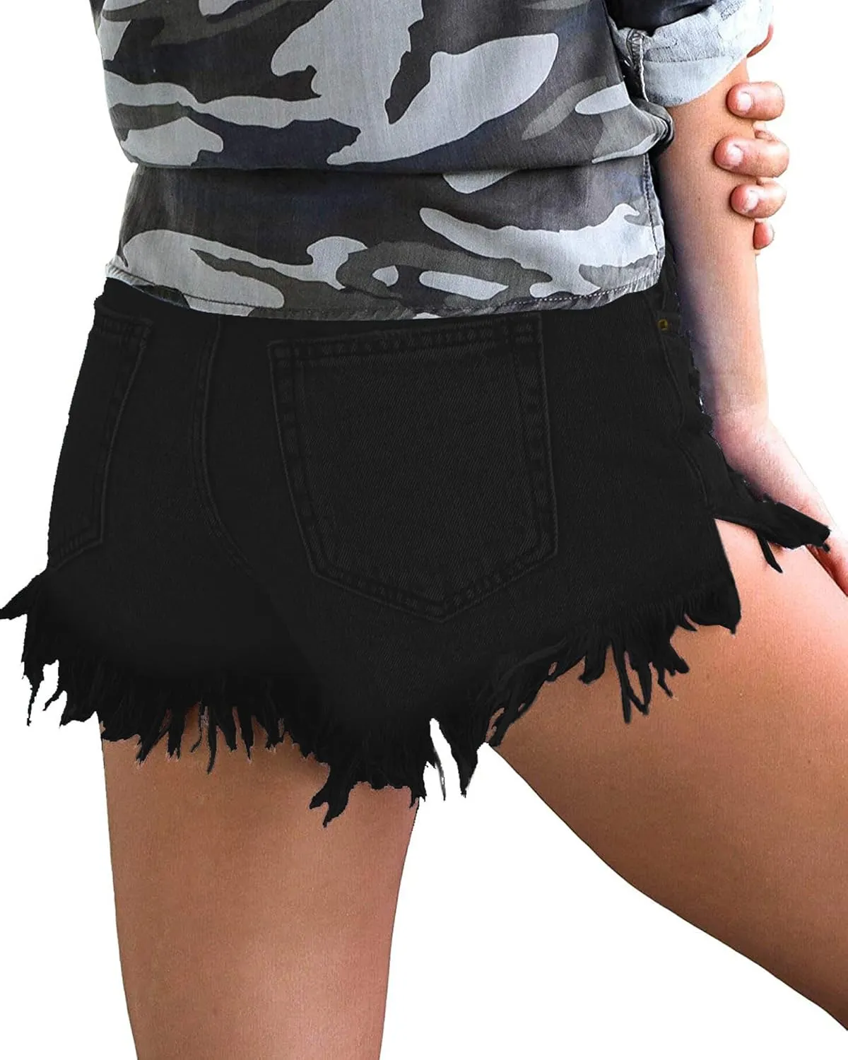luvamia Women Casual High Waisted Denim Shorts Frayed Raw Hem Ripped Jeans Shorts