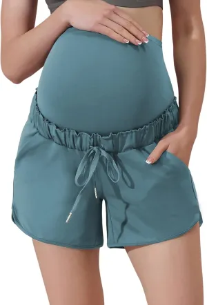 Maacie Maternity High Waist Shorts Drawstring Workout Shorts with Pockets
